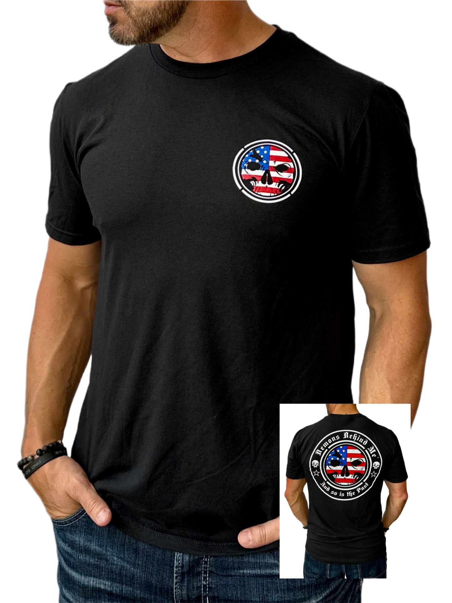 Men's Light-Weight Black T-Shirt - Patriotic Logo