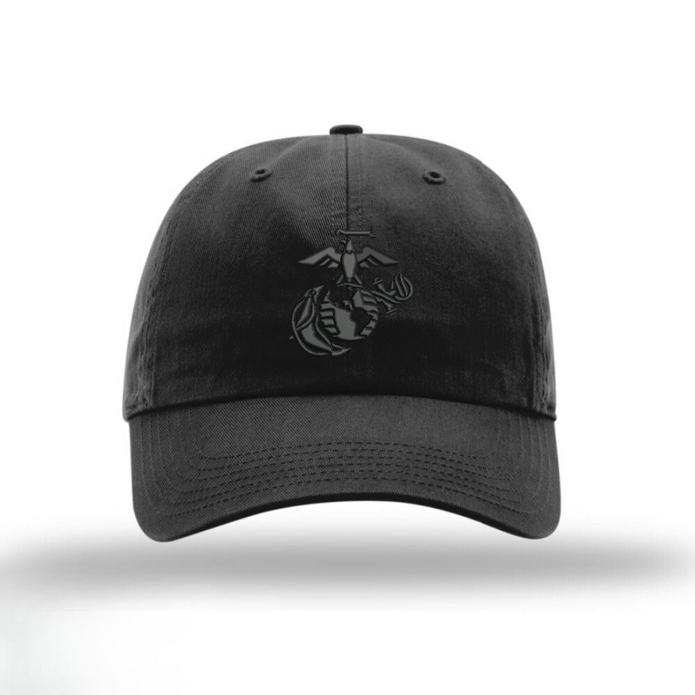 Blackout Eagle Globe & Anchor Unstructured USMC Hat- Black Hat w/ Black