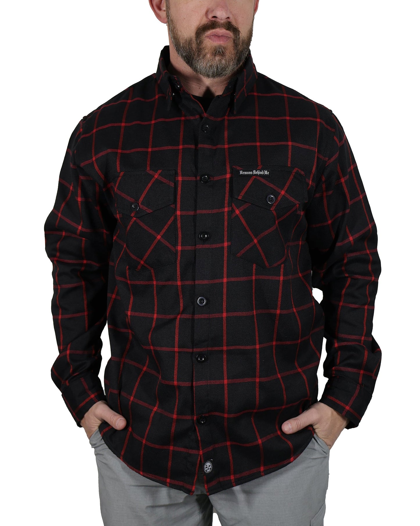 NEW! Black & Red Embroidered Flannel (Hidden Snap Collars)