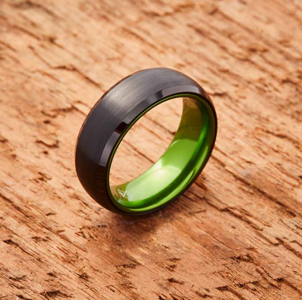 Black Tungsten Ring - Resilient Green