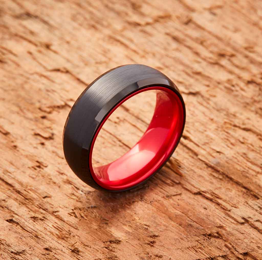 Black Tungsten Ring - Resilient Red