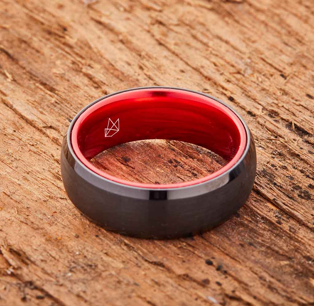 Black Tungsten Ring - Resilient Red