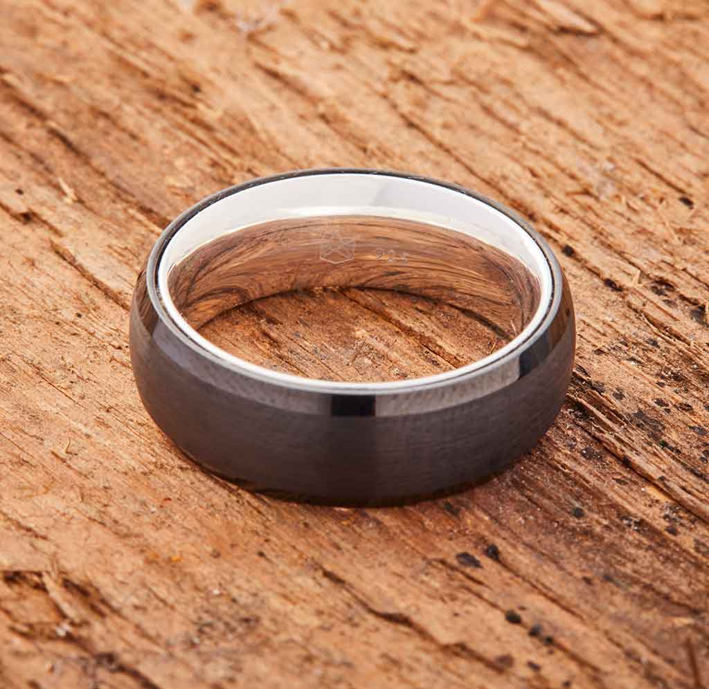 Black Tungsten Ring - Sterling Silver