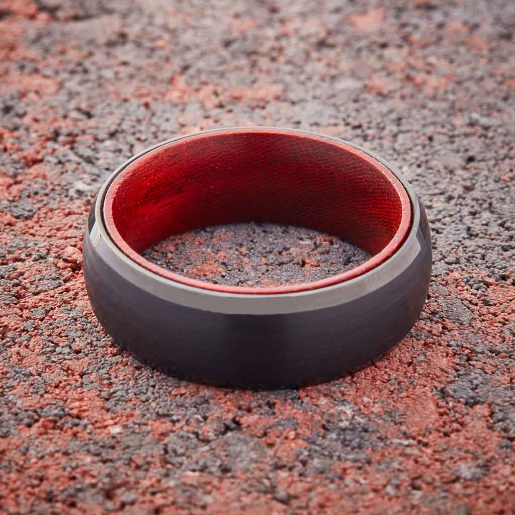 Black Tungsten Ring - Red Sandalwood