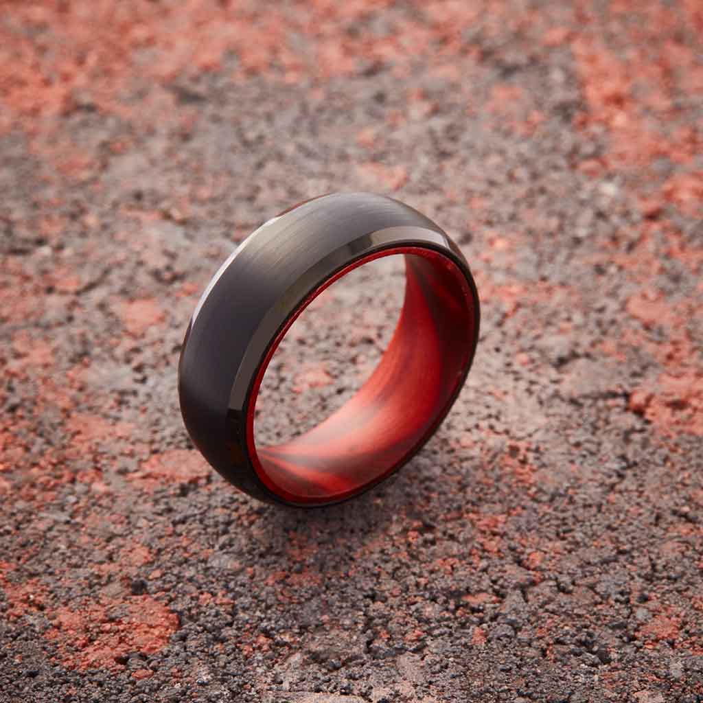 Black Tungsten Ring - Red Sandalwood