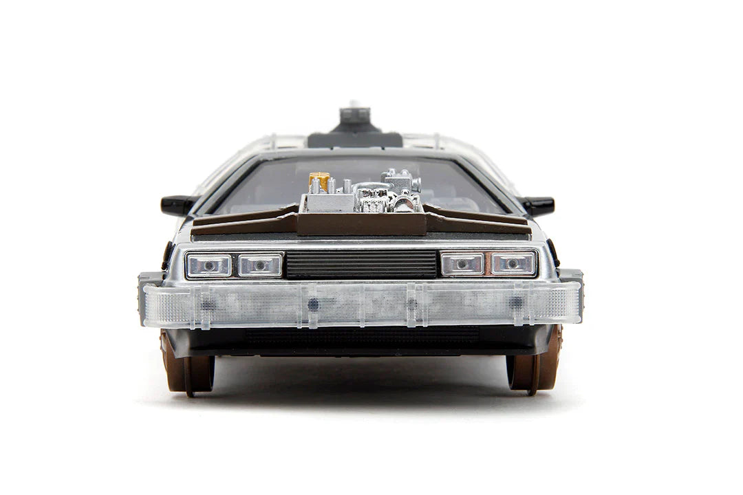 Back to the Future Part III (rail version) die-cast 1:24 scale "Hollywood Rides" light-up DeLorean Time Machine