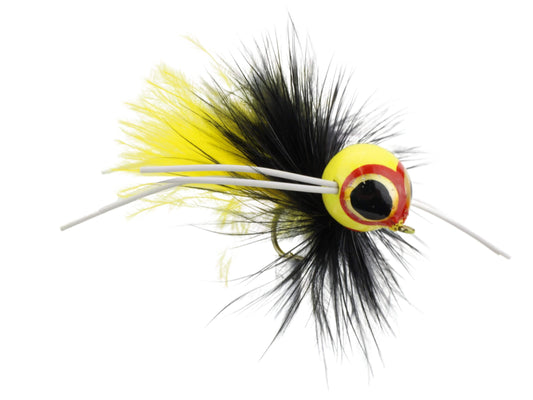 Spherical Body Panfish Popper, Size 8 | Yellow and Black | Qty. 4 | Wild Water Fly Fishing