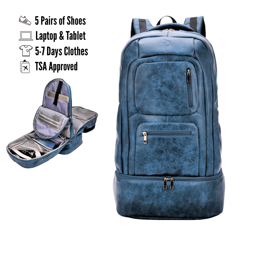 Blue Leather Luxury Carry-On Bag (Patented Signature Design)