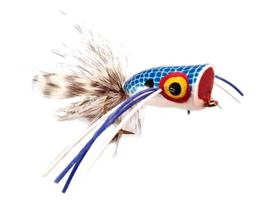 Bass Popper, Size 2 | Blue and White | Qty. 4 | Wild Water Fly Fishing