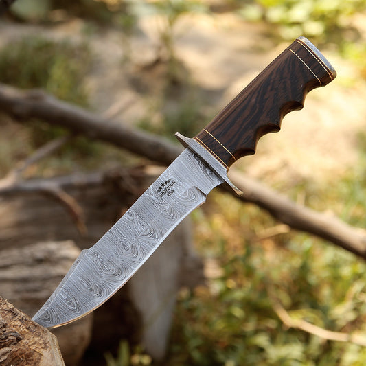 Thunderstrike Damascus Bowie Knife with Exotic Wenge Wood Handle