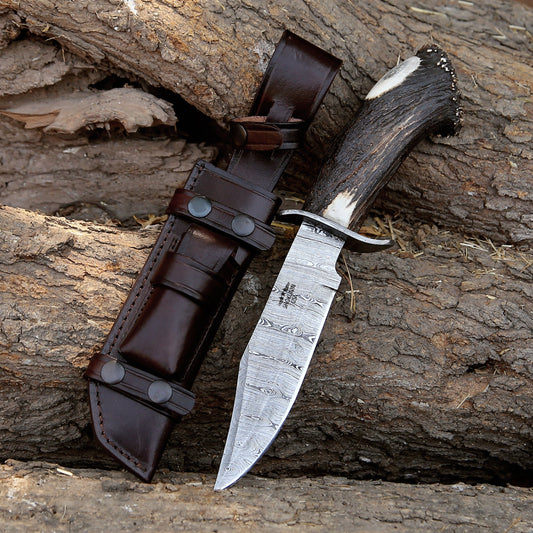 Wildfire Damascus Bowie Knife with Stag Horn Handle