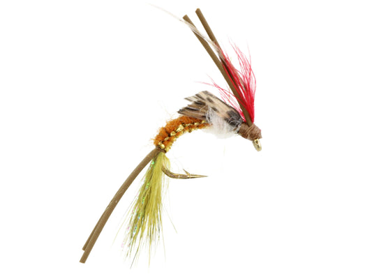 Woven Caddis with Rubber Legs, Size 10 | Brown and Olive | Qty. 6 | Wild Water Fly Fishing