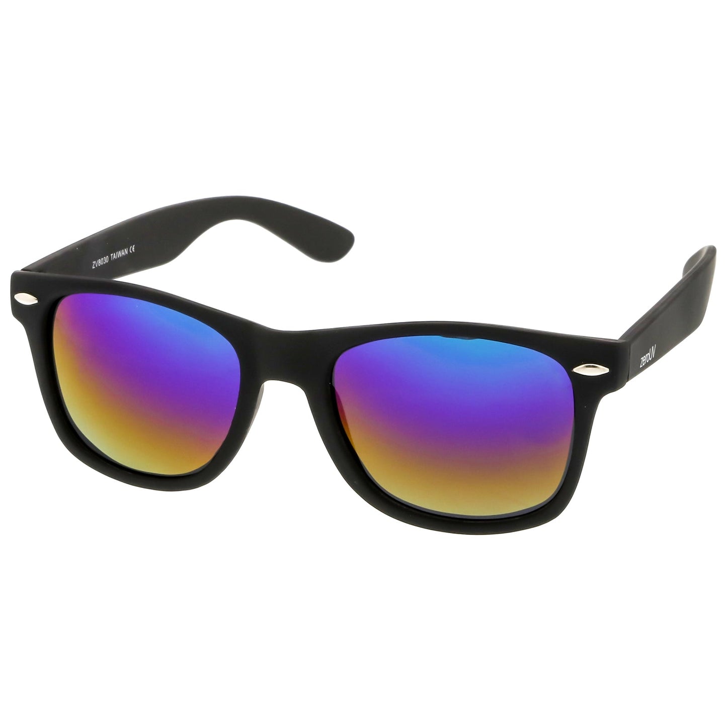 Flat Matte Black Mirrored Polarized Lens Horned Rim Sunglasses 8030