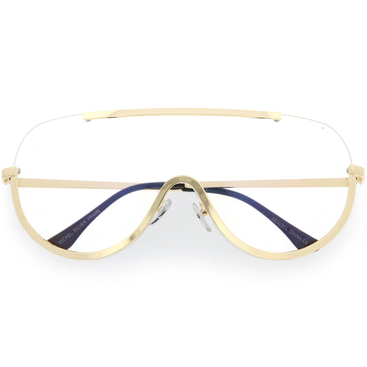 Oversize Semi Rimless Metal Trim Shield Blue Light Glasses C460