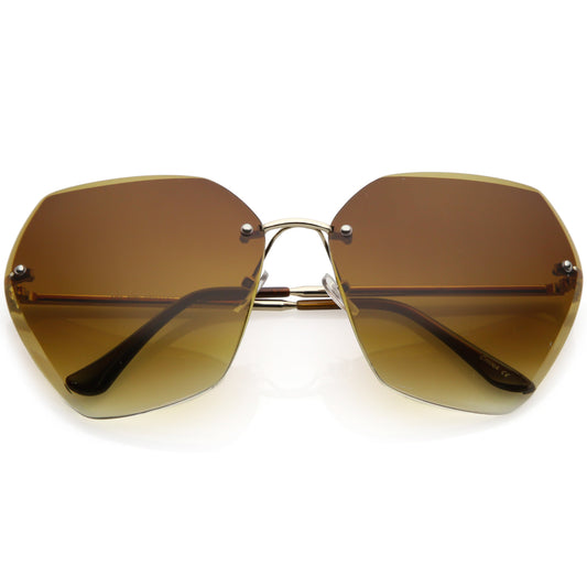 Oversize Rimless Beveled Gradient Lens Geometric Sunglasses C438