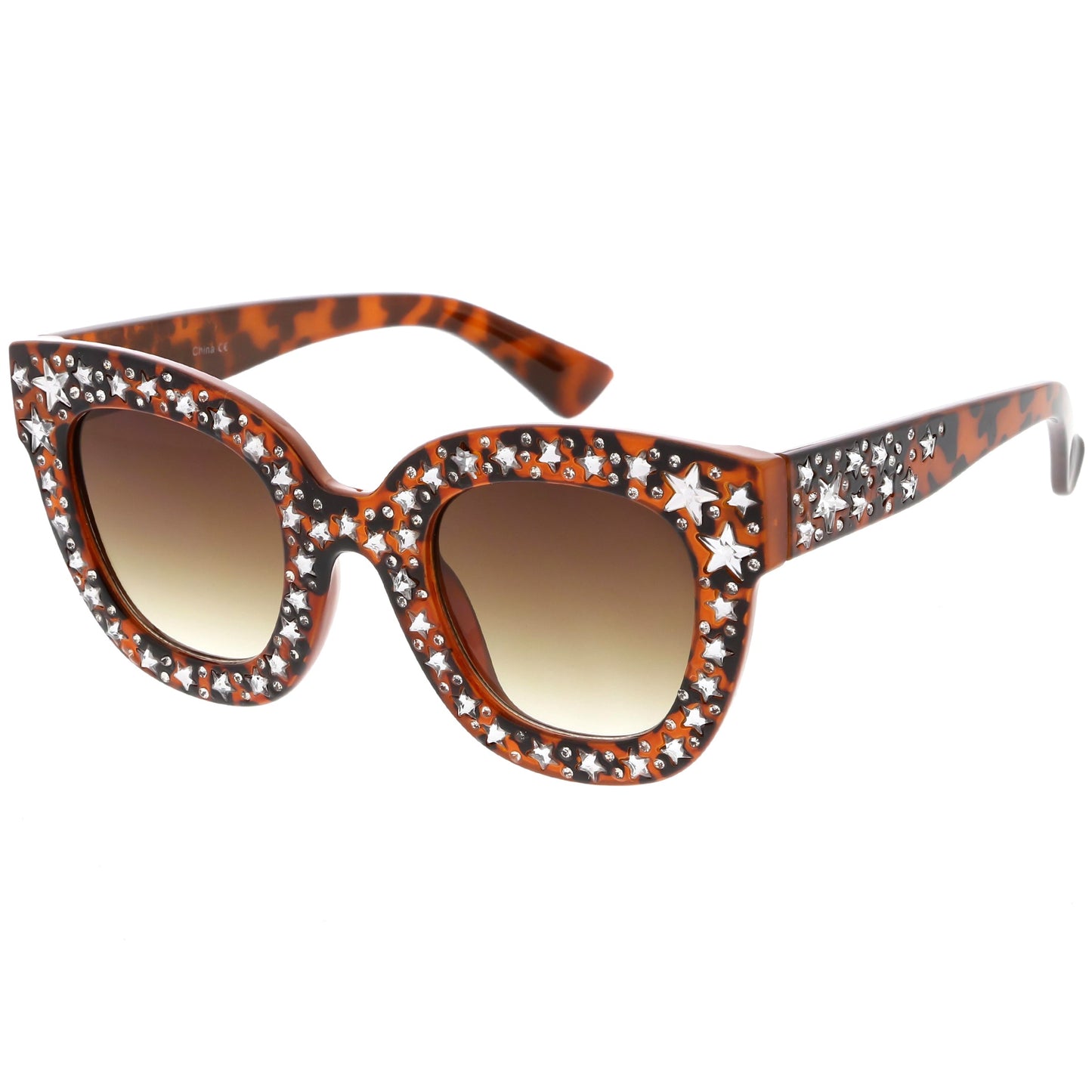 Women's Trendy Star Rhinestone Horned Rim Sunglasses C579