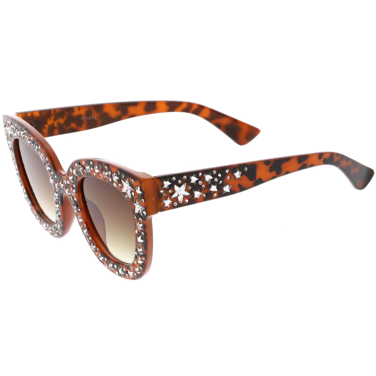 Women's Trendy Star Rhinestone Horned Rim Sunglasses C579