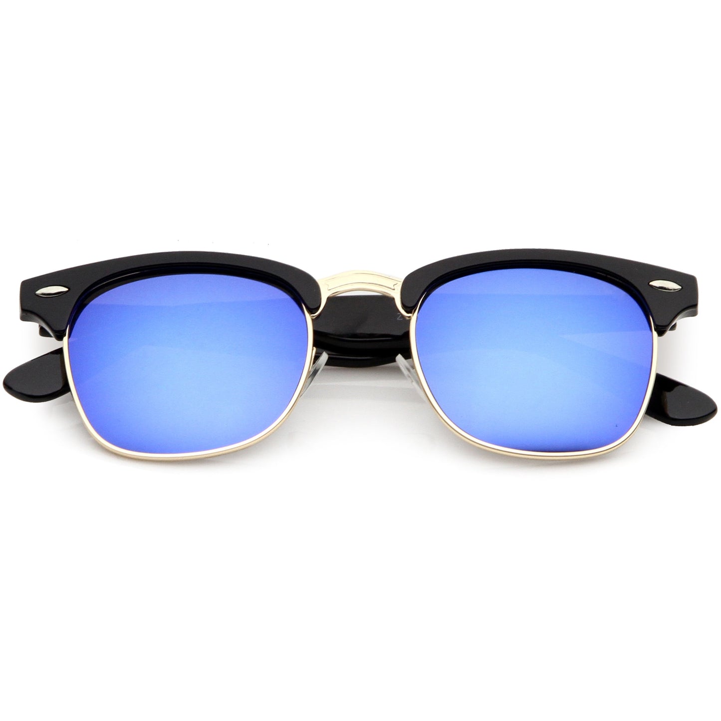 Classic Square Colored Mirrored Lens Horn Rimmed Sunglasses C772