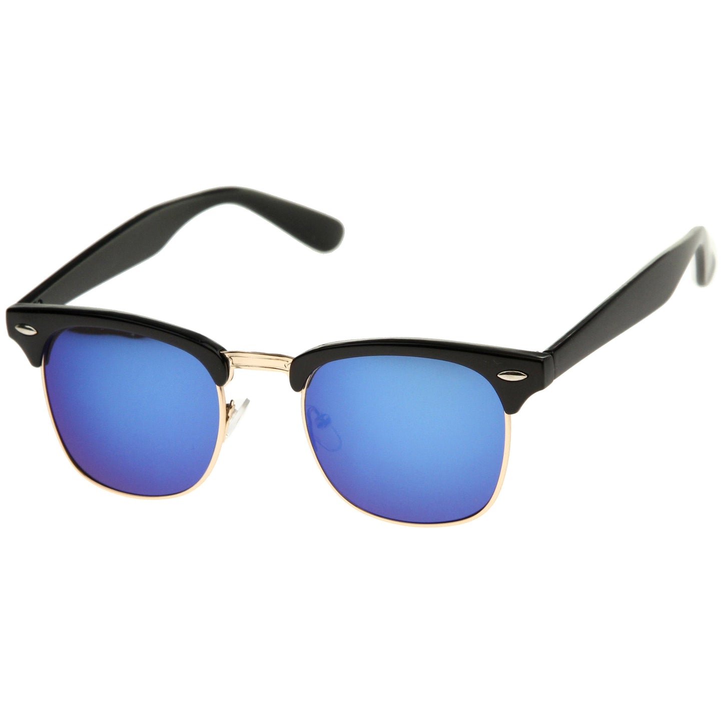 Classic Square Colored Mirrored Lens Horn Rimmed Sunglasses C772