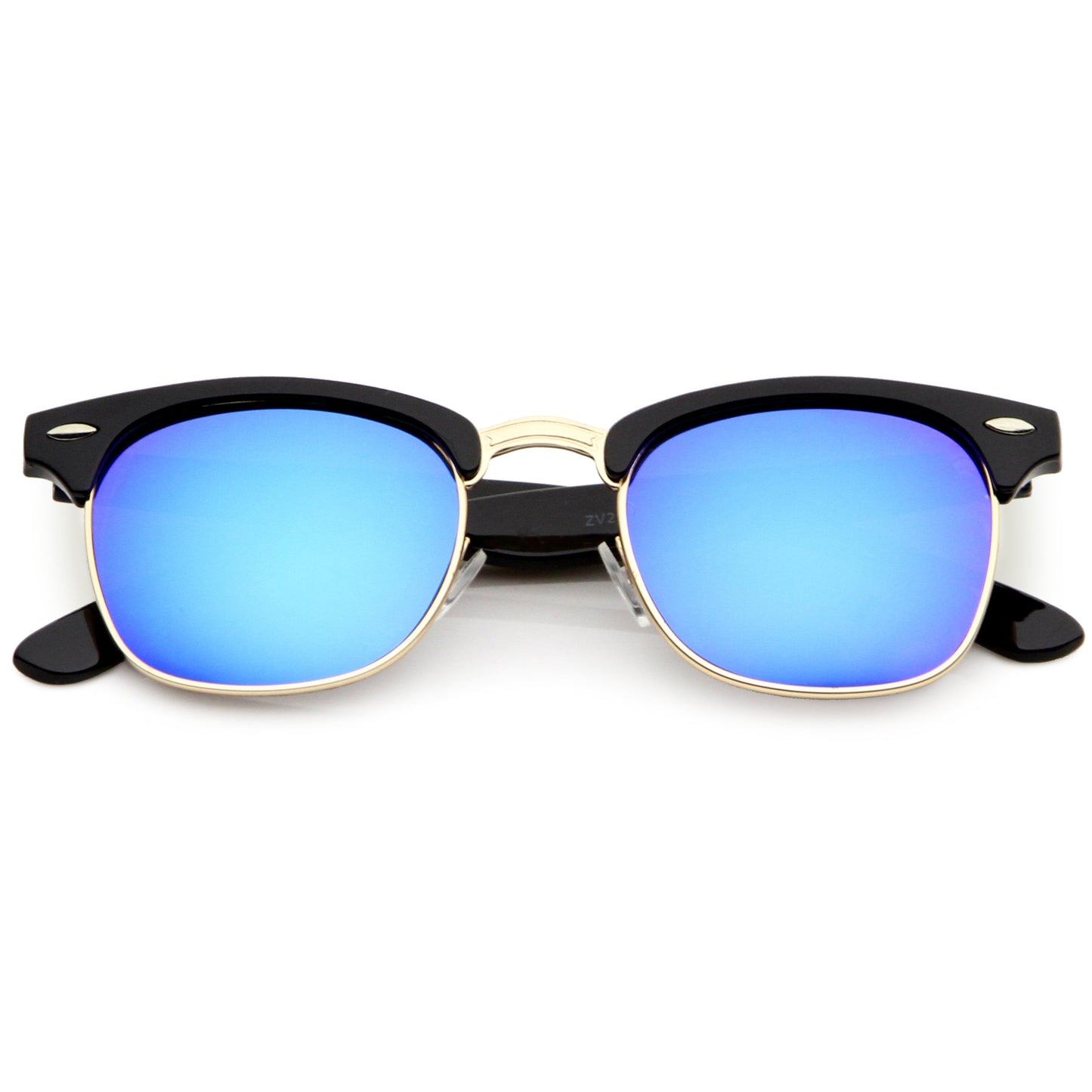 Classic Square Colored Mirrored Lens Horn Rimmed Sunglasses C772