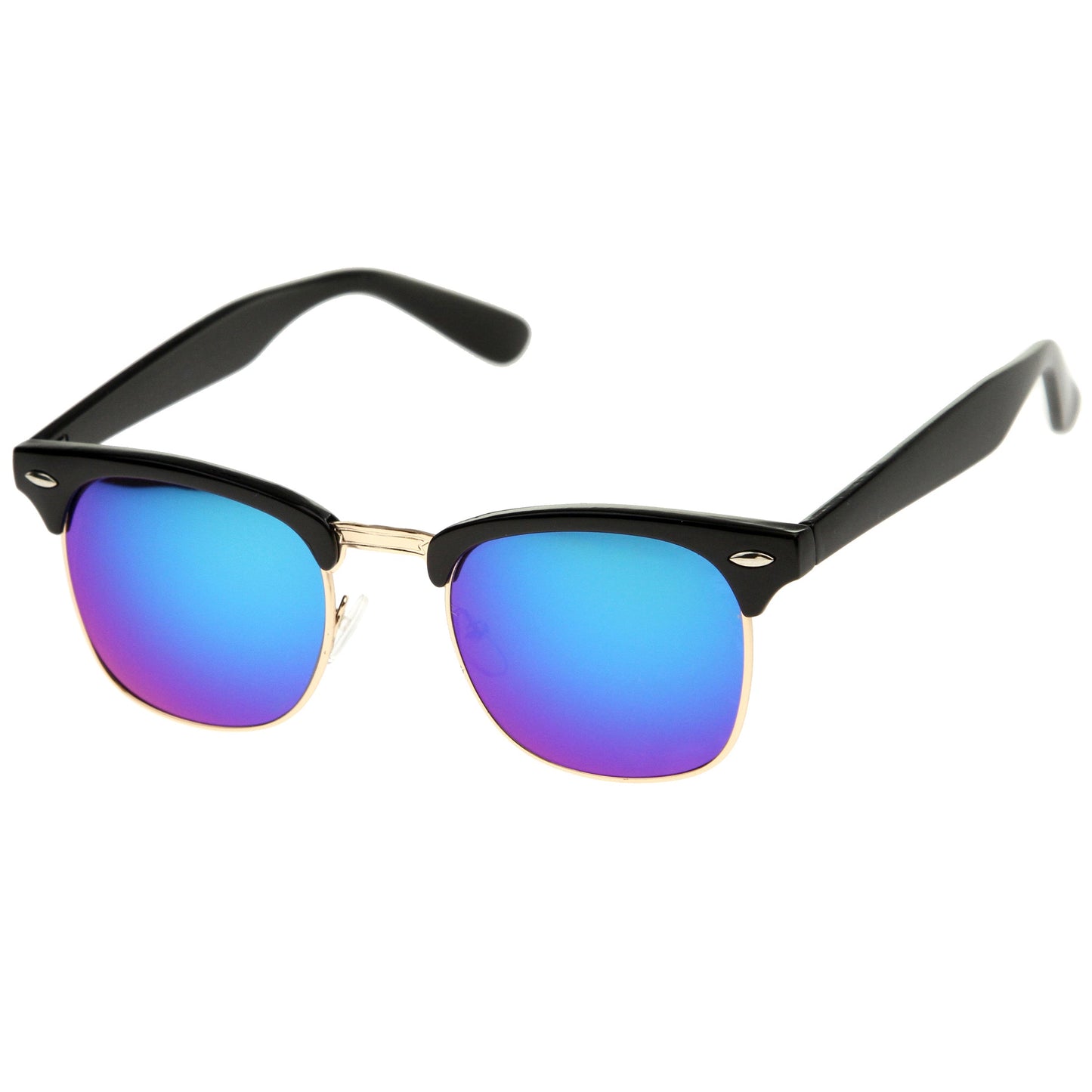 Classic Square Colored Mirrored Lens Horn Rimmed Sunglasses C772