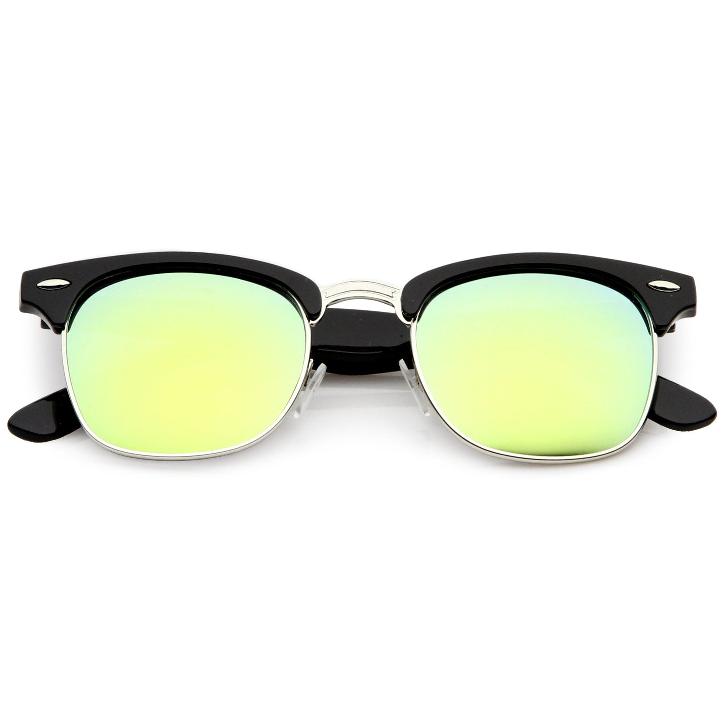 Classic Square Colored Mirrored Lens Horn Rimmed Sunglasses C772