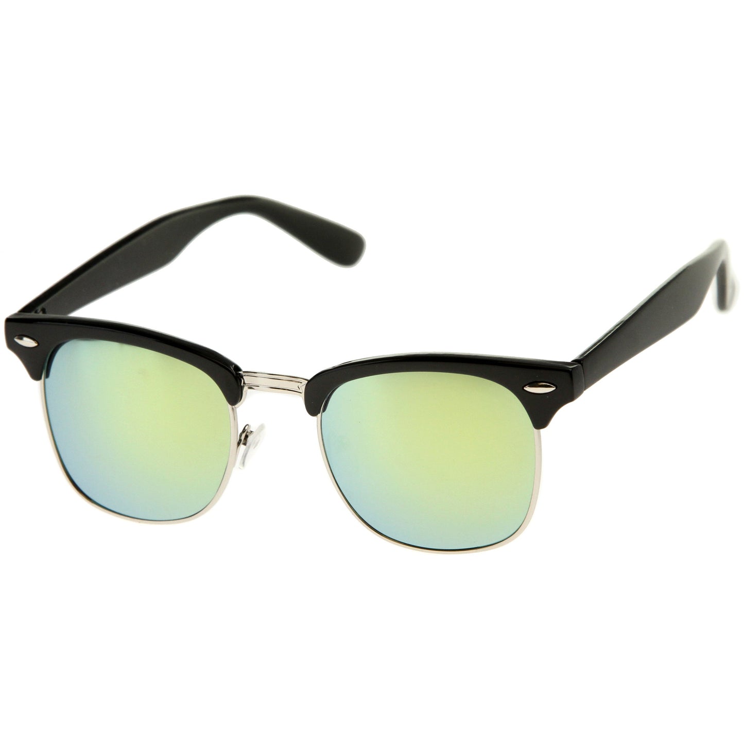 Classic Square Colored Mirrored Lens Horn Rimmed Sunglasses C772