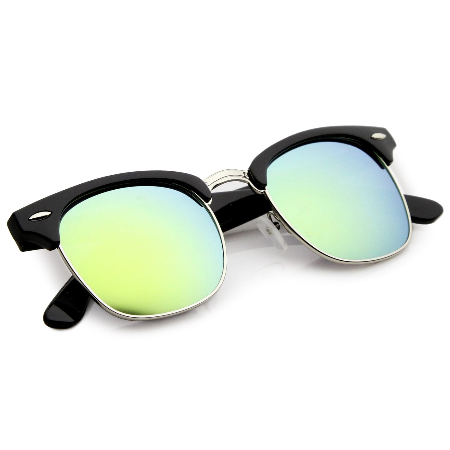 Classic Square Colored Mirrored Lens Horn Rimmed Sunglasses C772