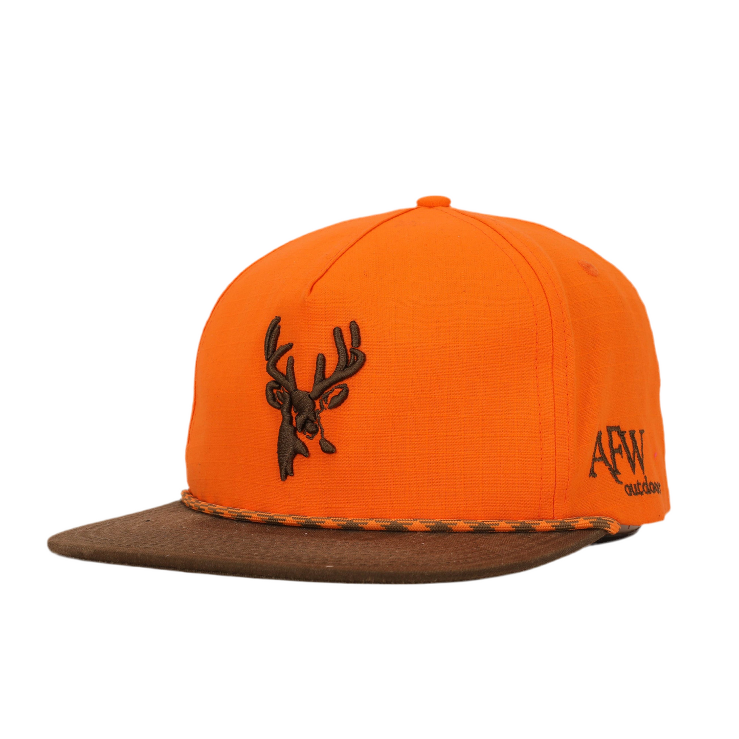 BLAZE ORANGE AND BROWN RIPSTOP PUFF DEER ROPE HAT