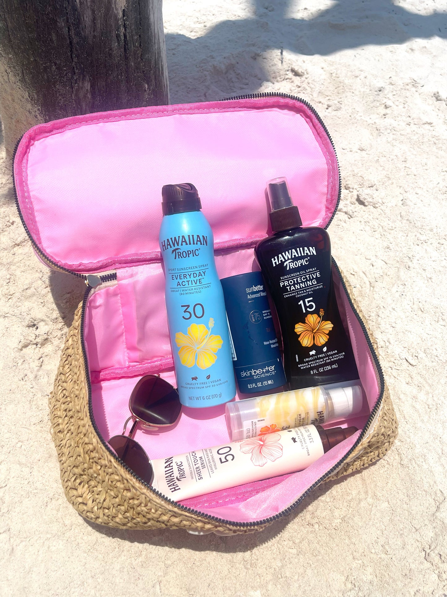 SPF Open Top Makeup Bag with Puka Shells