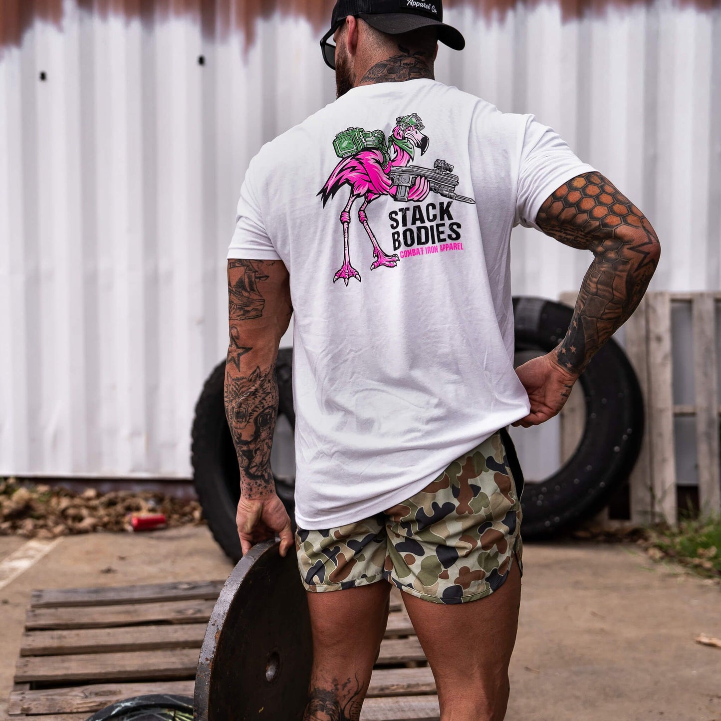 FLAMINGO OPERATOR STACK BODIES MEN'S T-SHIRT