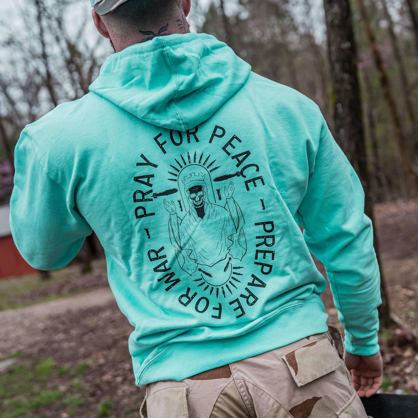 PRAY FOR PEACE. PREPARE FOR WAR. MEN'S MIDWEIGHT HOODIE