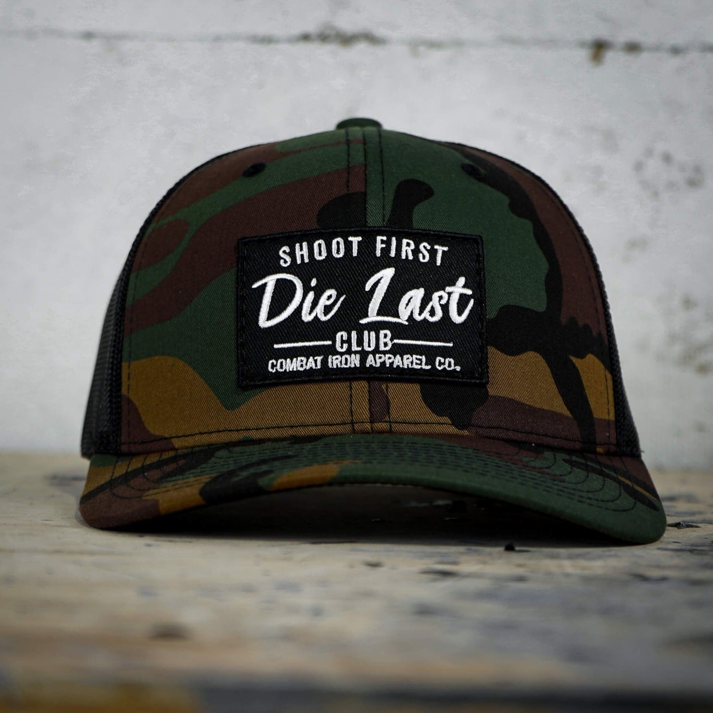 SHOOT FIRST. DIE LAST. CLUB PATCH MID-PROFILE MESH SNAPBACK