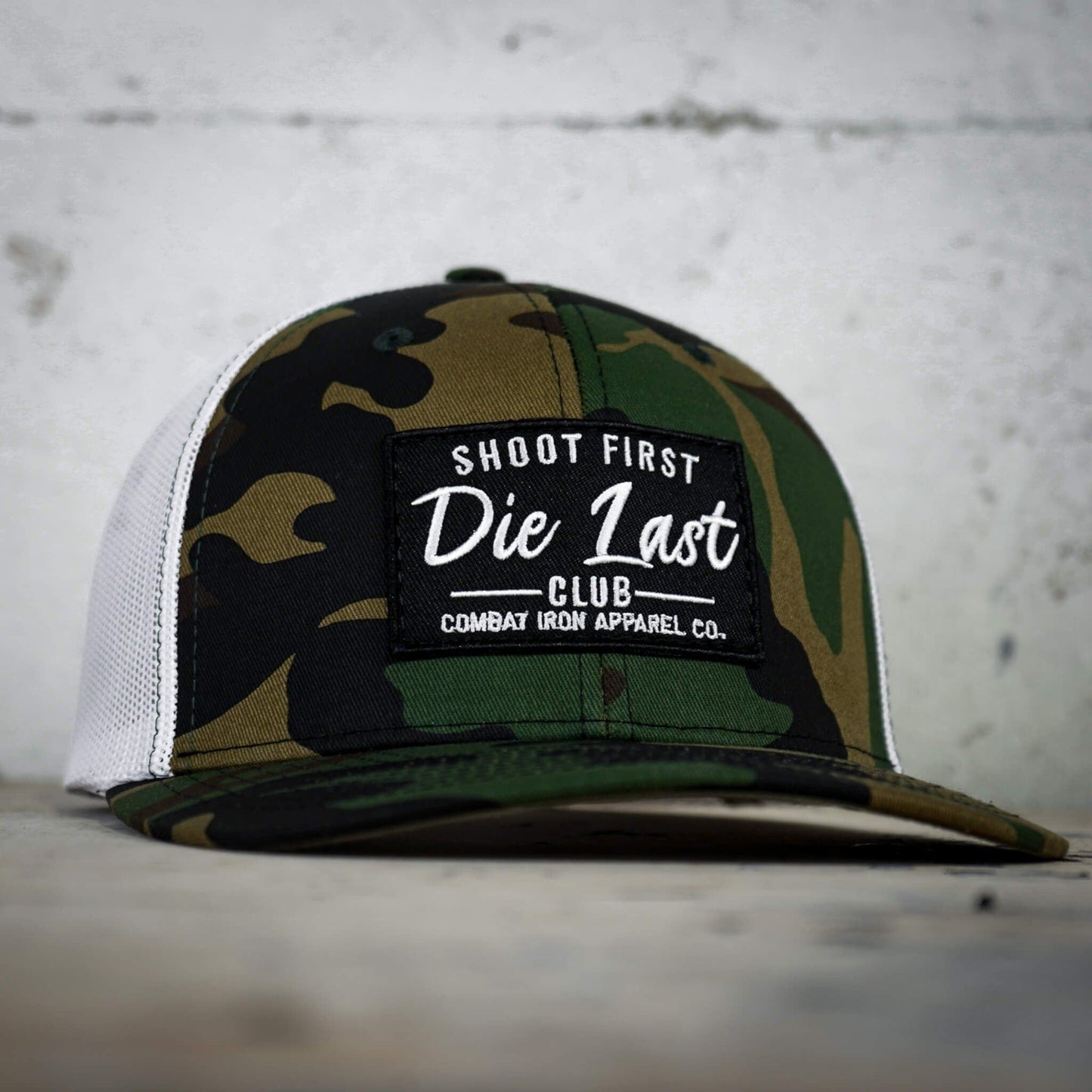 SHOOT FIRST. DIE LAST. CLUB PATCH MID-PROFILE MESH SNAPBACK