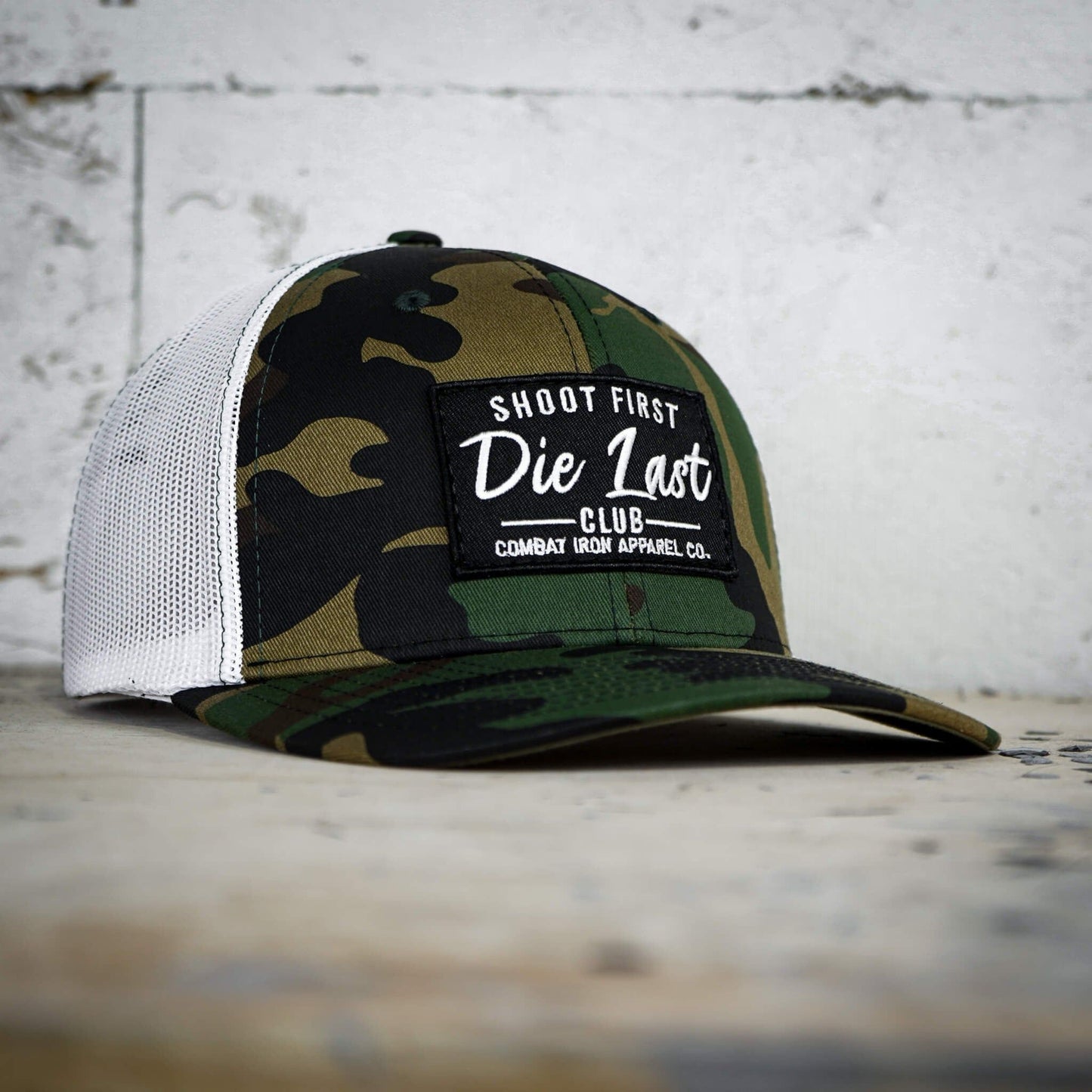 SHOOT FIRST. DIE LAST. CLUB PATCH MID-PROFILE MESH SNAPBACK