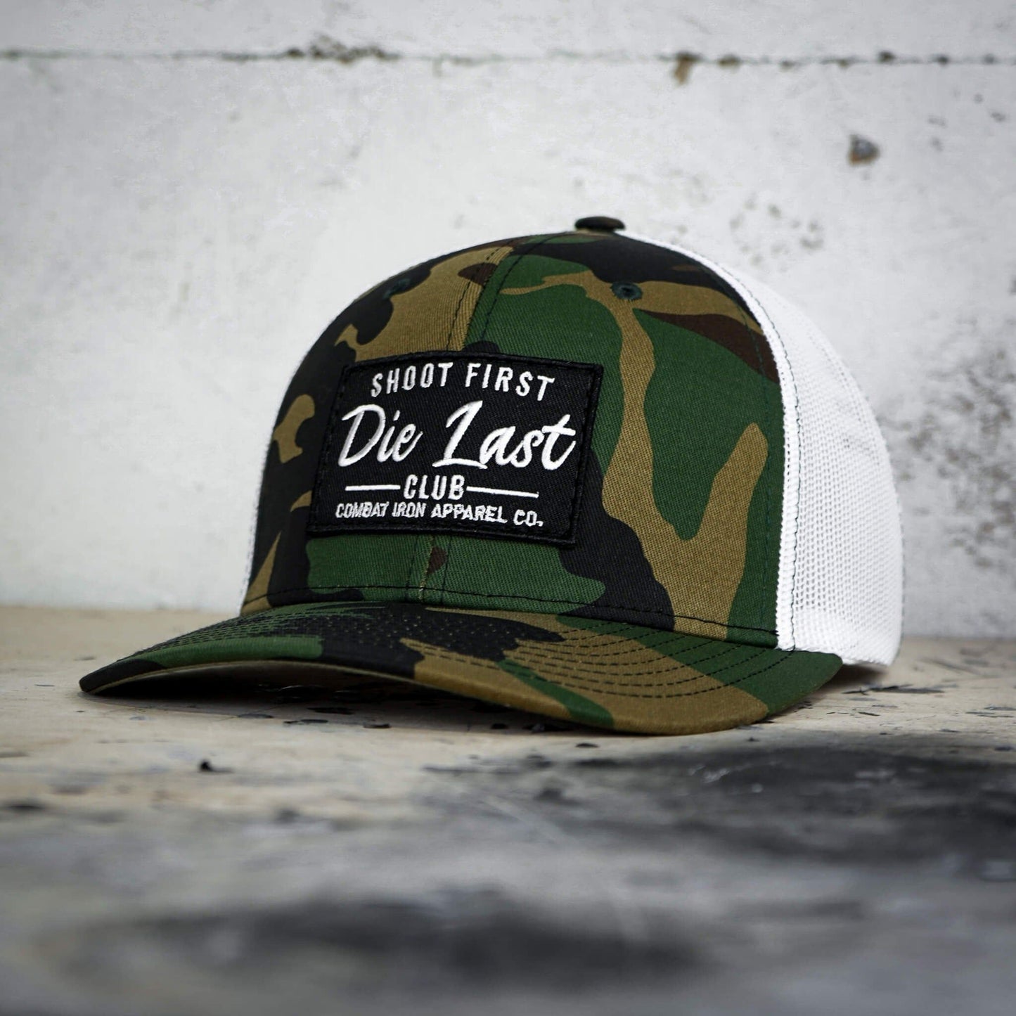 SHOOT FIRST. DIE LAST. CLUB PATCH MID-PROFILE MESH SNAPBACK