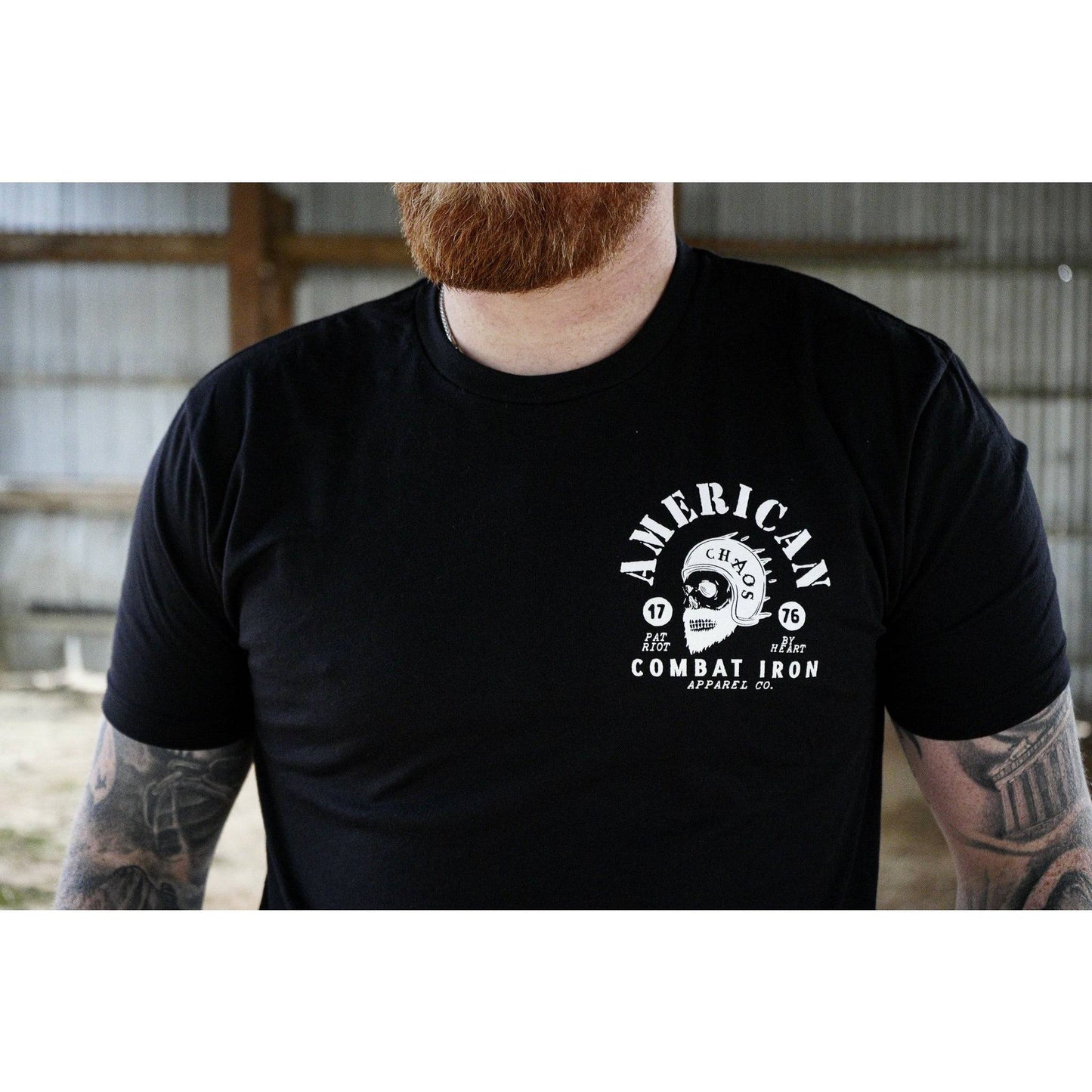 AMERICAN CHAOS BEARDED SKULL MEN'S T-SHIRT