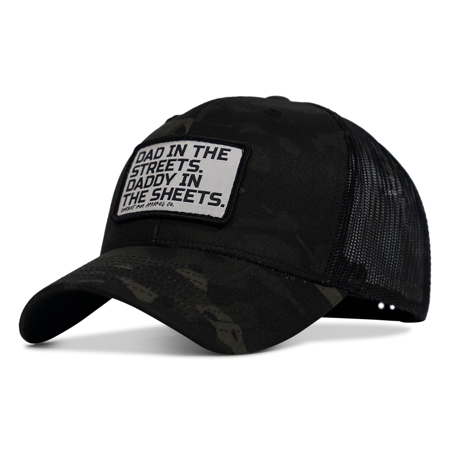 Dad In The Streets. Daddy In The Sheets. White Patch Snapback Hat