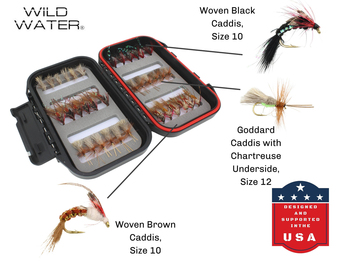 Caddis Fly Assortment, 36 Flies | Fly Box | Wild Water Fly Fishing