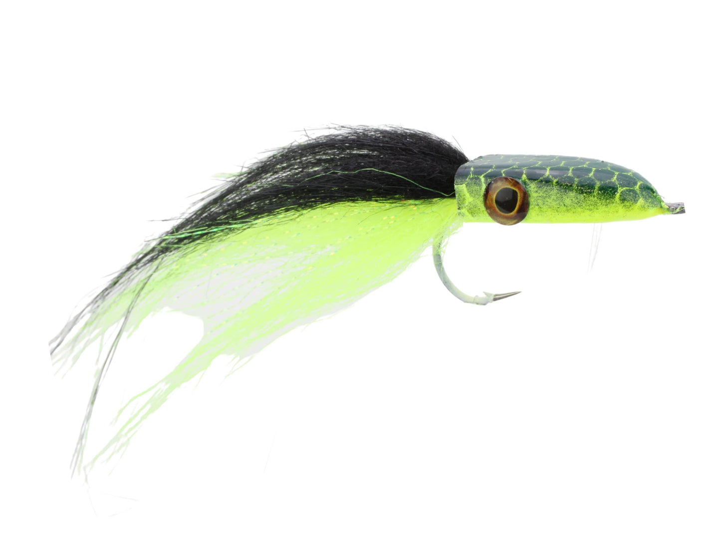 Snake Head Popper, Size 2/0 | Black and Chartreuse | Qty. 2 | Wild Water Fly Fishing