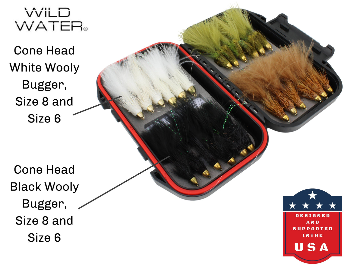 Cone Head Wooly Bugger Fly Assortment, 24 Flies | Fly Box | Wild Water Fly Fishing