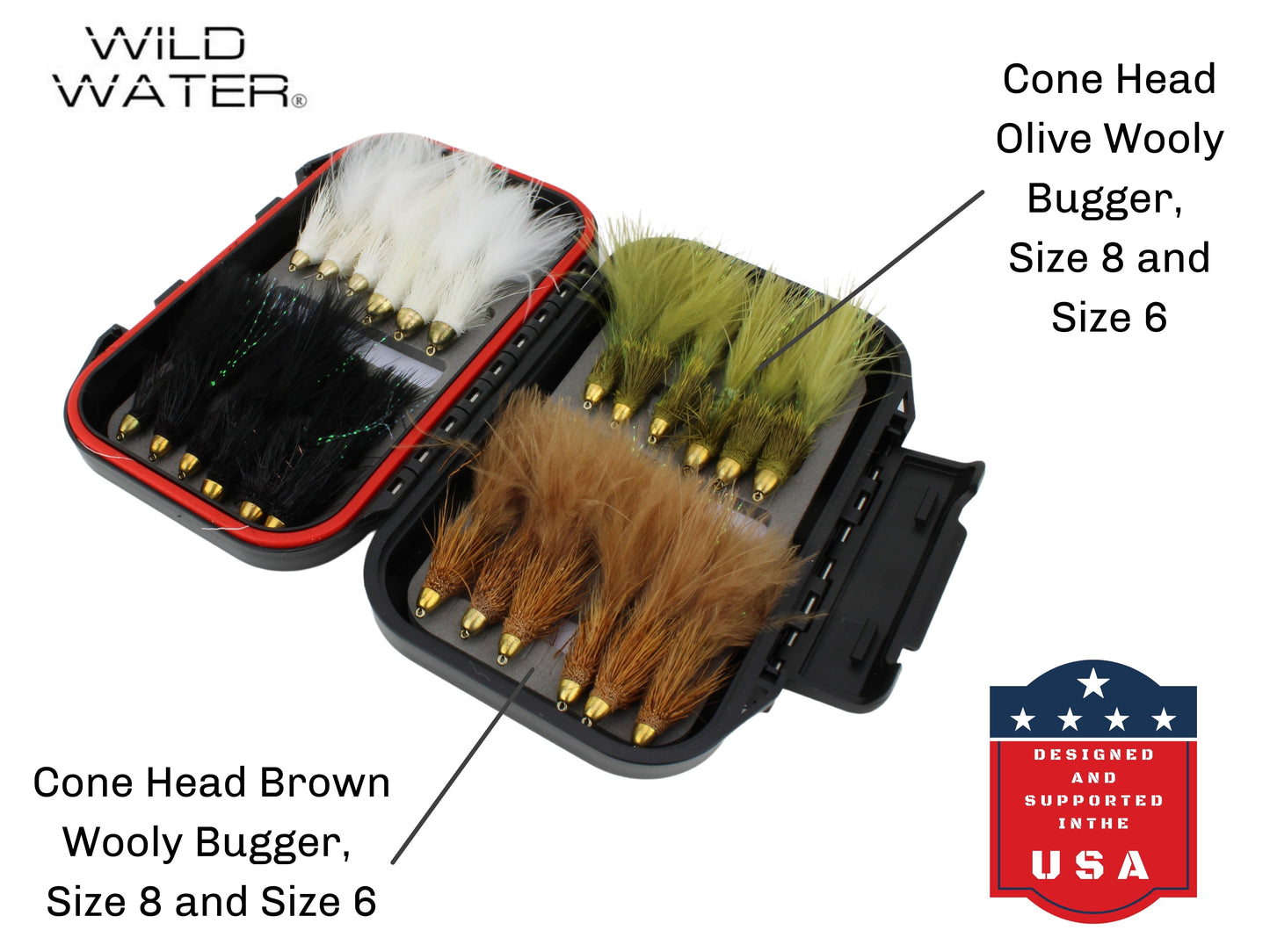 Cone Head Wooly Bugger Fly Assortment, 24 Flies | Fly Box | Wild Water Fly Fishing