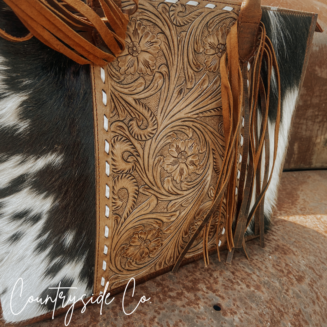 Jesse Cowhide and Tooled Leather Bag by Countryside Co.