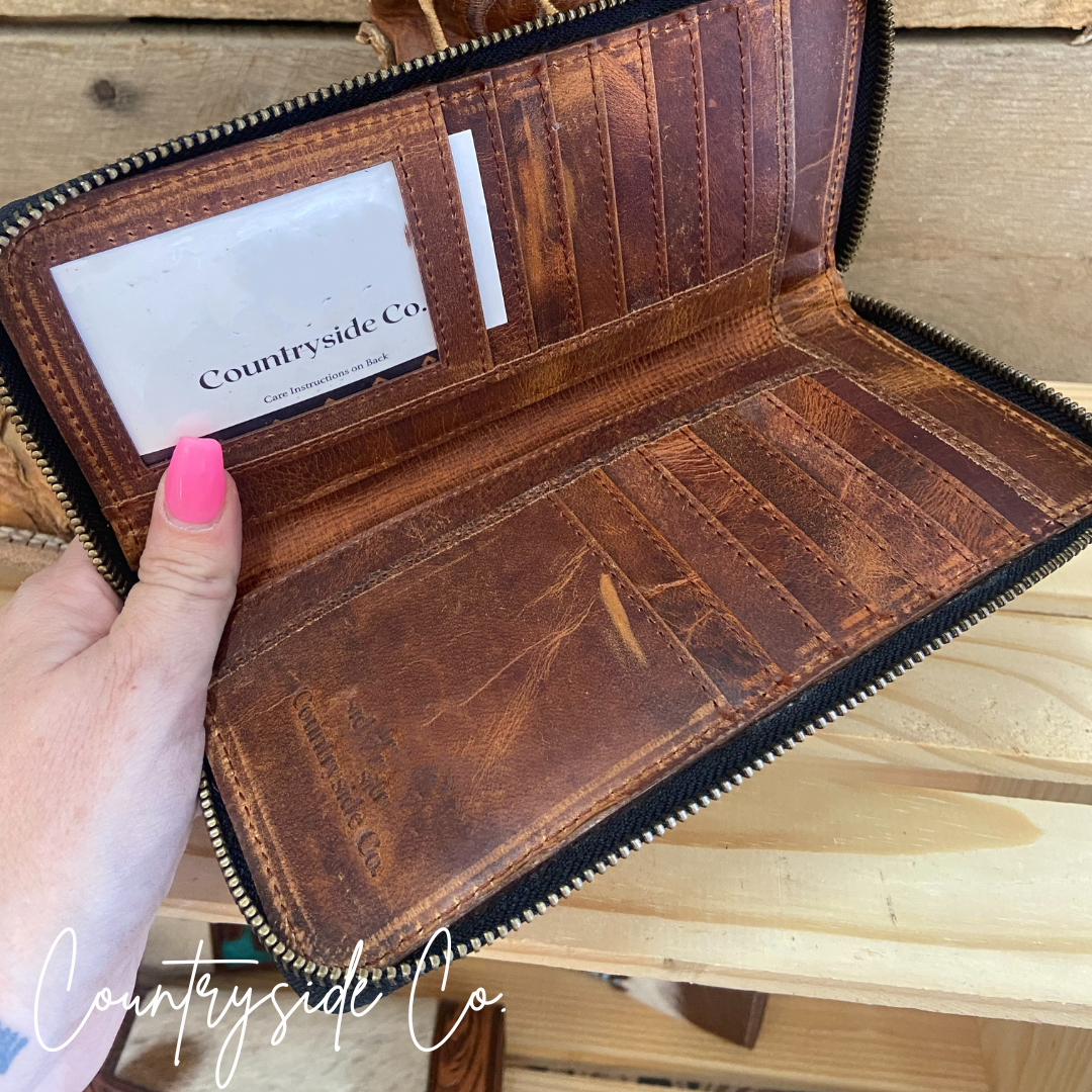 Turquoise Pearl Tooled Leather Wallet by Countryside Co.