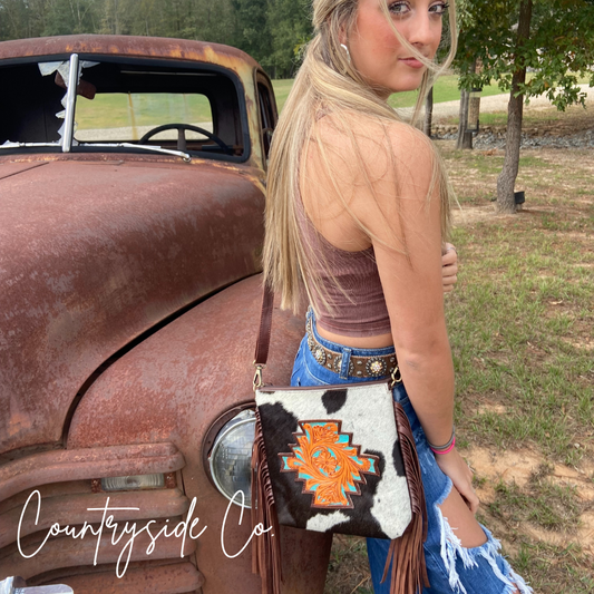 Tanya Cowhide Fringe Concealed Carry  Purse