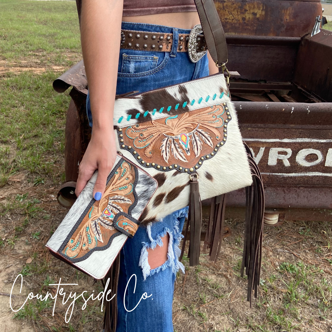 Sierra Cowhide Fringe Concealed Carry  Purse