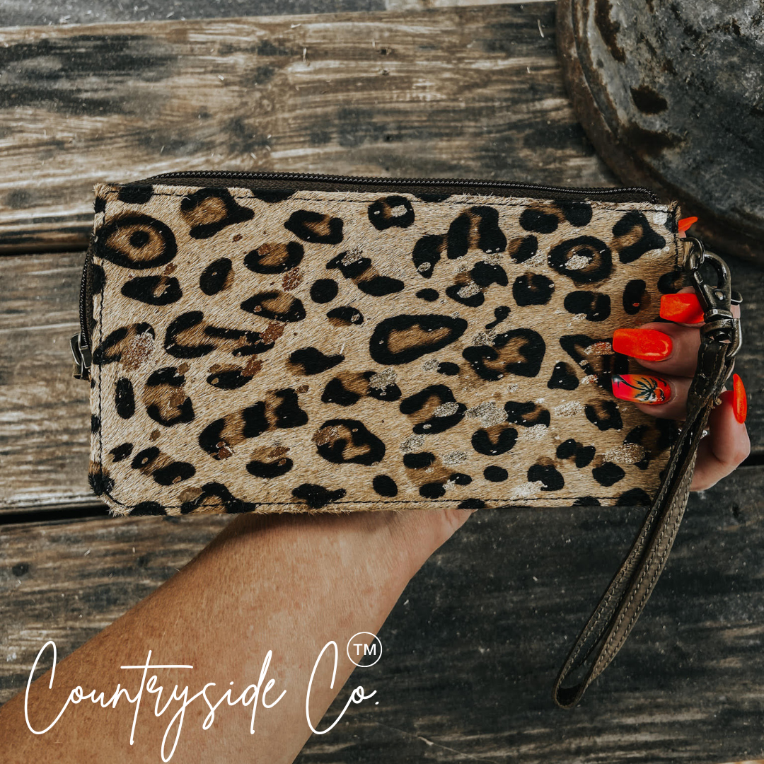 Cheetah Cowhide Wallet - Wristlet