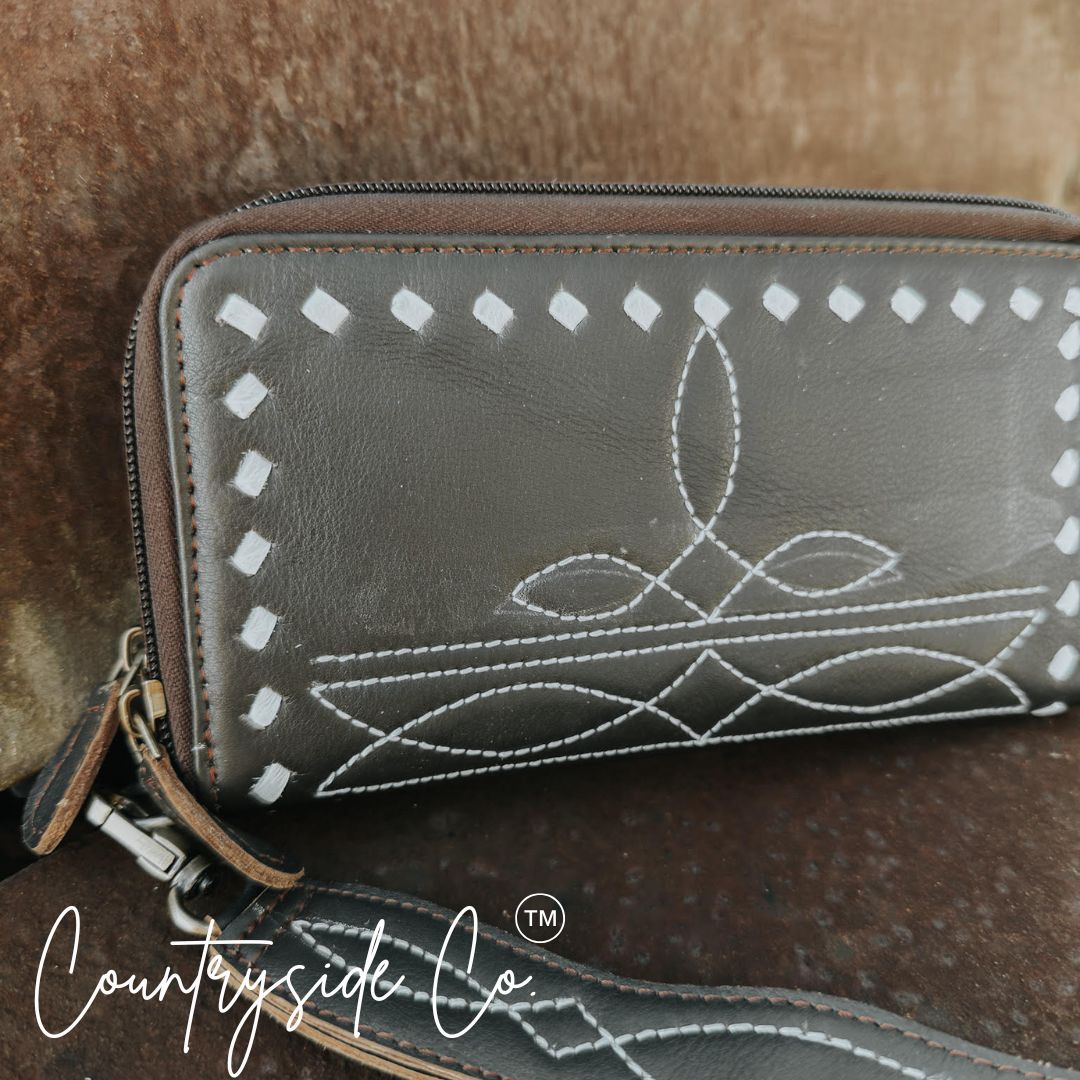 Boot Stitch Leather Wallet Wristlet by Countryside Co.