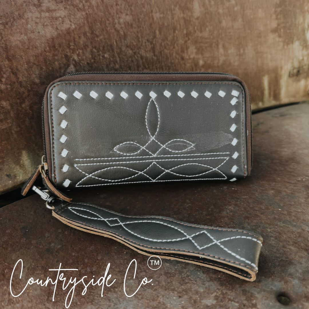 Boot Stitch Leather Wallet Wristlet by Countryside Co.