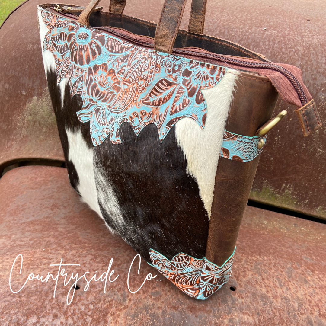 Savanna Cowhide Concealed Carry Tote Purse Laptop Bag